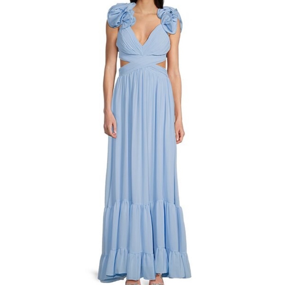 V-Neck Ruffle Strap Side Cut-Out Long Dress
